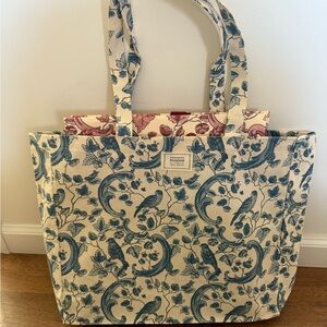 SEZANE Floral Blue and Cream Tote Bag with 2 SÉZANE gift bags